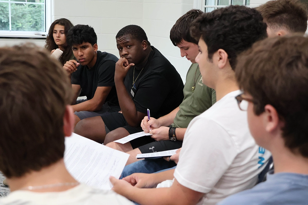 Students participating in a collaborative civic learning activity