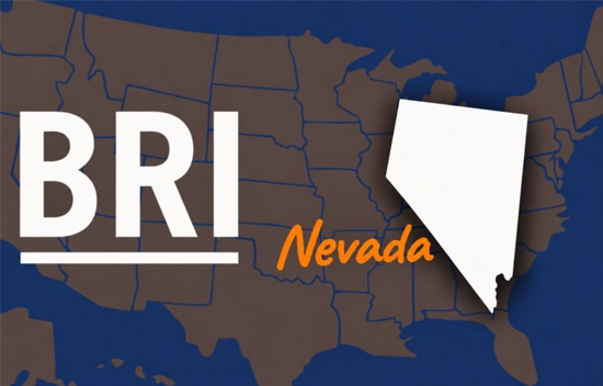 Map of the United States highlighting Nevada, with "BRI" text displayed prominently.